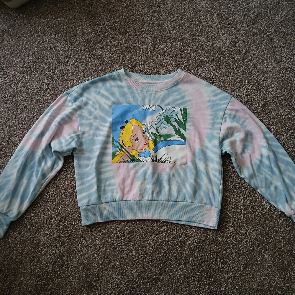 Disney Alice in Wonderland Tie Dye Cropped Sweatshirt | Blue & Pink - Picture 2 of 7